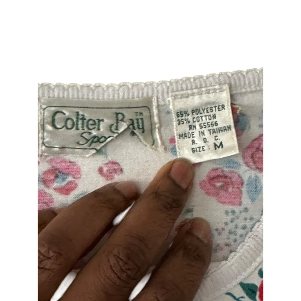 Colter Bay Super Cute 80s vintage On Trend Floral Sweater Top Short Sleeve M Pink Size M - Image 3