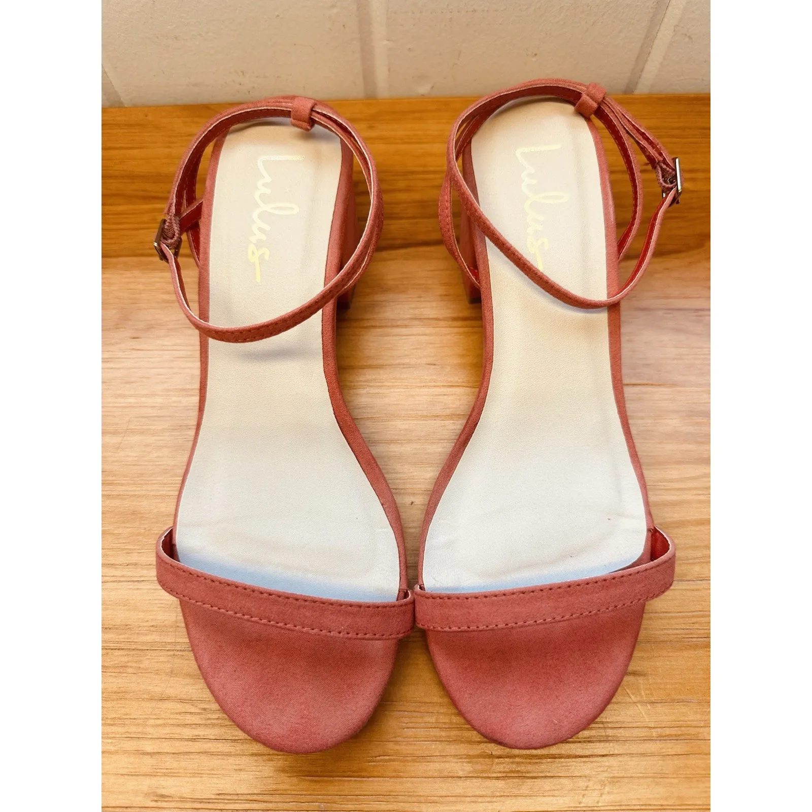 Lulus Julie Color Coral Rose Suede Ankle Strap Block Heels Sandals Size 7 - Image 5