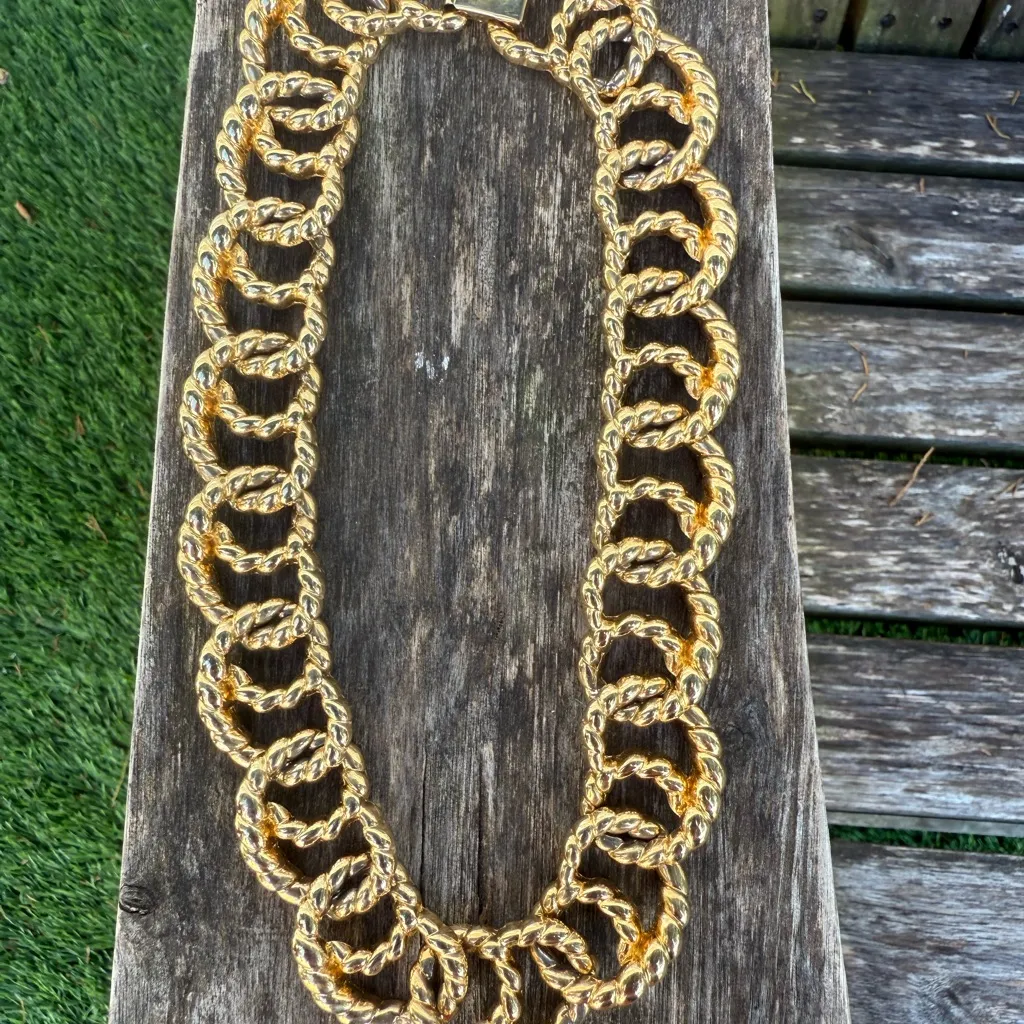 VTG Erwin Pearl‎ Necklace And Earrings Set Gold Tone Signed Rope Chain Pretzel - Image 2