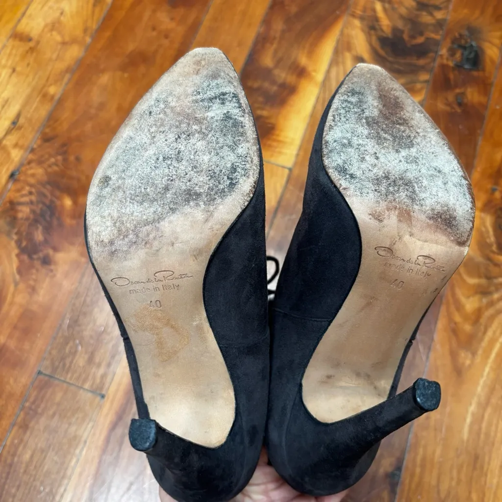 Oscar De La Renta Suede and Real Fur Heeled Ankle Booties Grey 9.5 40 - Image 9