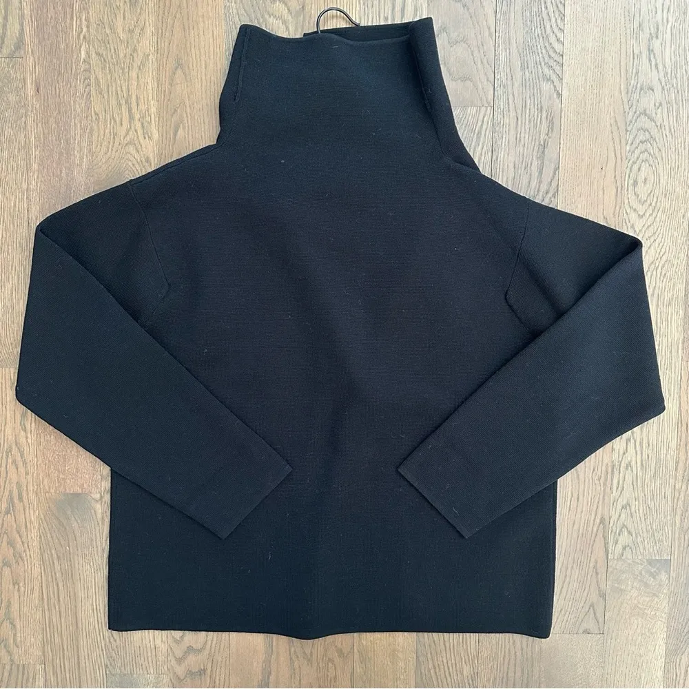 Eileen Fisher 100% Wool Draped Collar Open Front Cardigan Sweater Black Large - Image 7