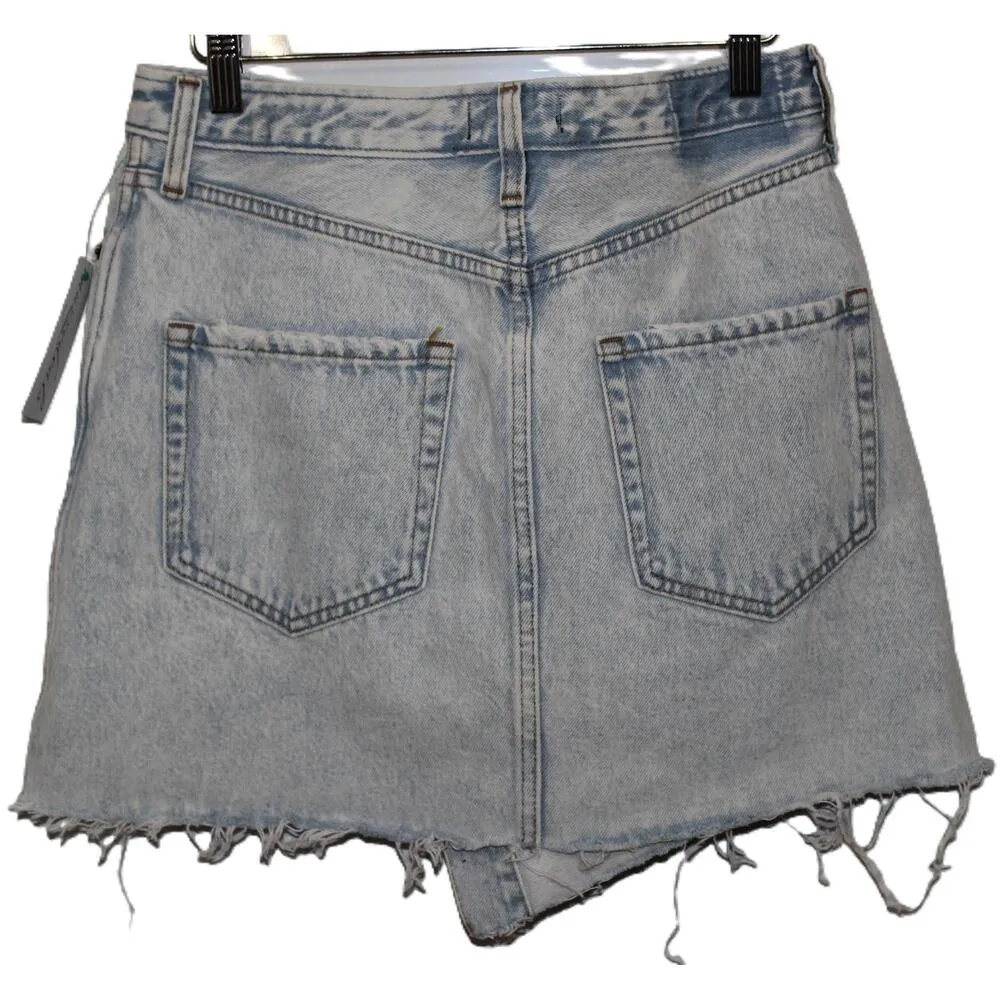 NEW Abercrombie & Fitch Blue Denim Light Wash Cotton Wrap Mini Skirt Size 28 6 - Image 2