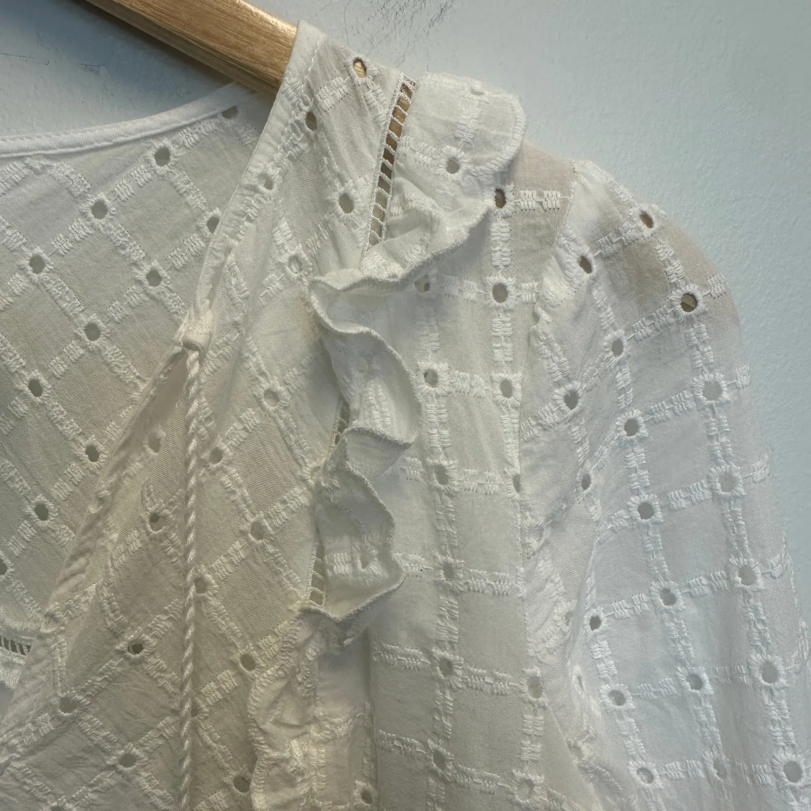 Anthropologie Sz 8 Thames White Eyelet Ruffle Peasant Dress Boho Cottage Prairie - Image 6