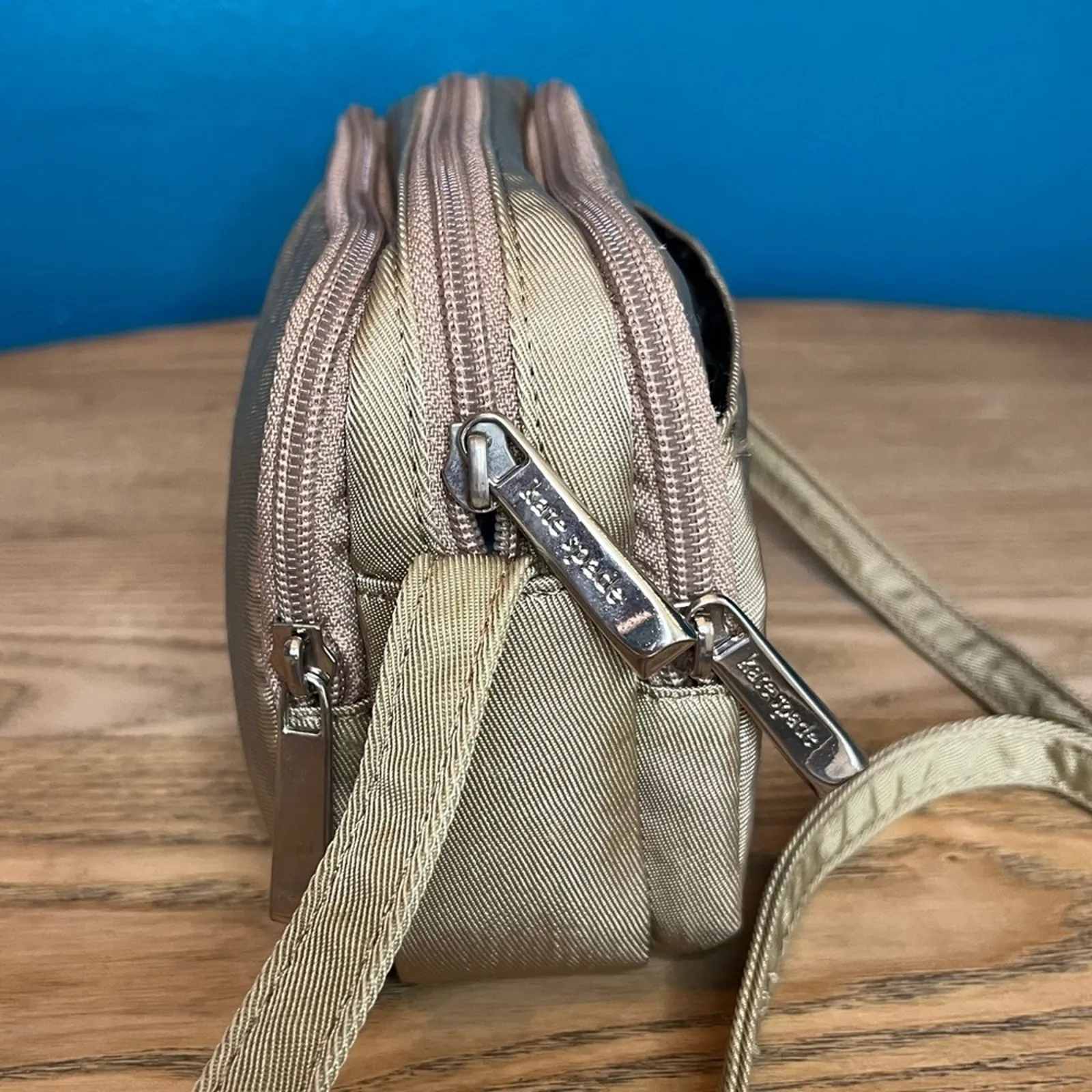 Vintage Kate Spade Y2K Crossbody Nylon Camera Bag 90s Beige Made In USA - Image 3