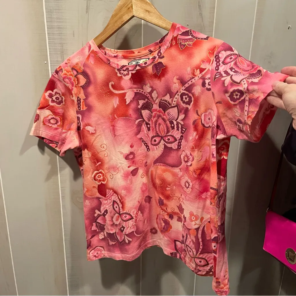 Cute Y2K pink lotus fairy stretchy top tropical gold short sleeve - Image 8