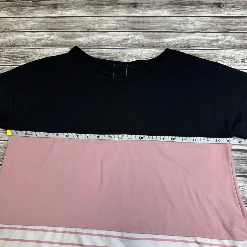Shein Curve Women's Casual T Tee Shirt Colorblock Black White Baby Pink 1XL Lace - Image 7