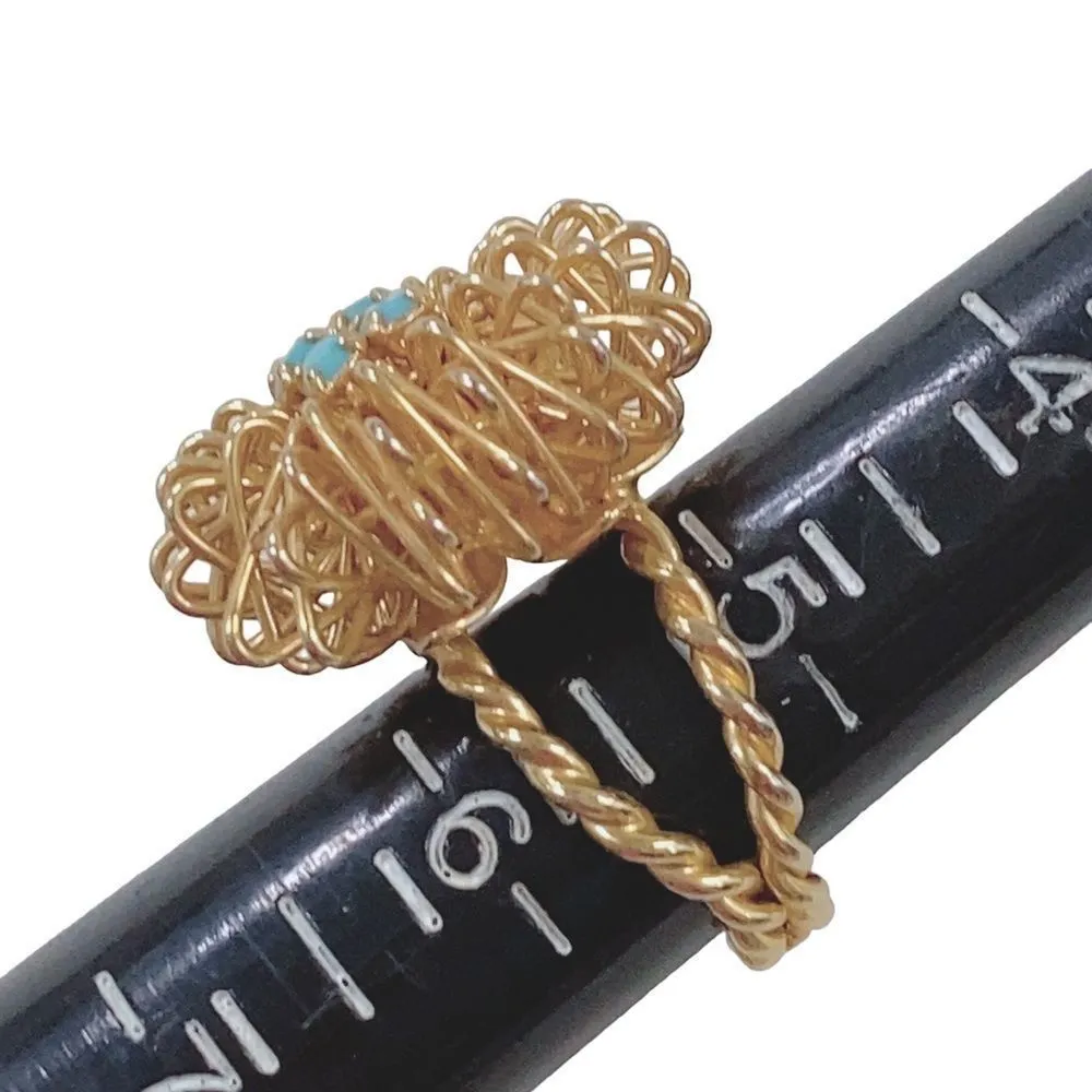 Vintage Goldtone Wire Starburst Blue Rhinestone Brutalist Minimalist Ring 5.5 - Image 10