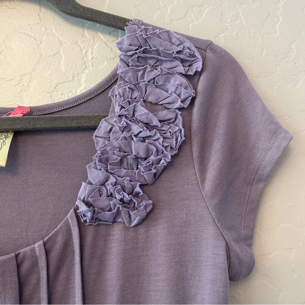 Downeast Basics purple short sleeve pleated dress with rosette size medium - Image 4