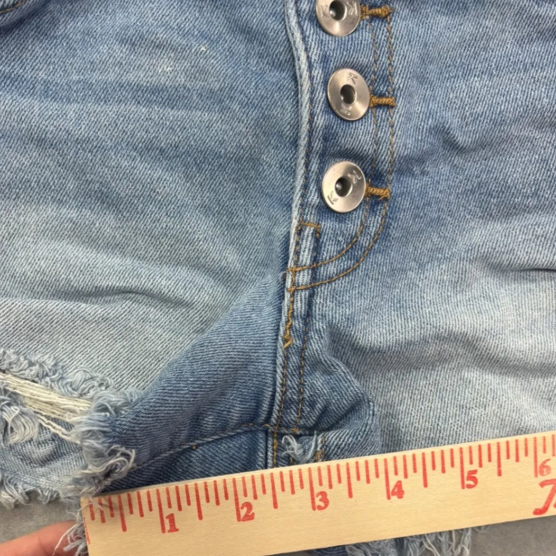 Kendall +‎ Kylie 0/24 The Hipster Shorts Denim Distressed Frayed Hem Button Fly - Image 10