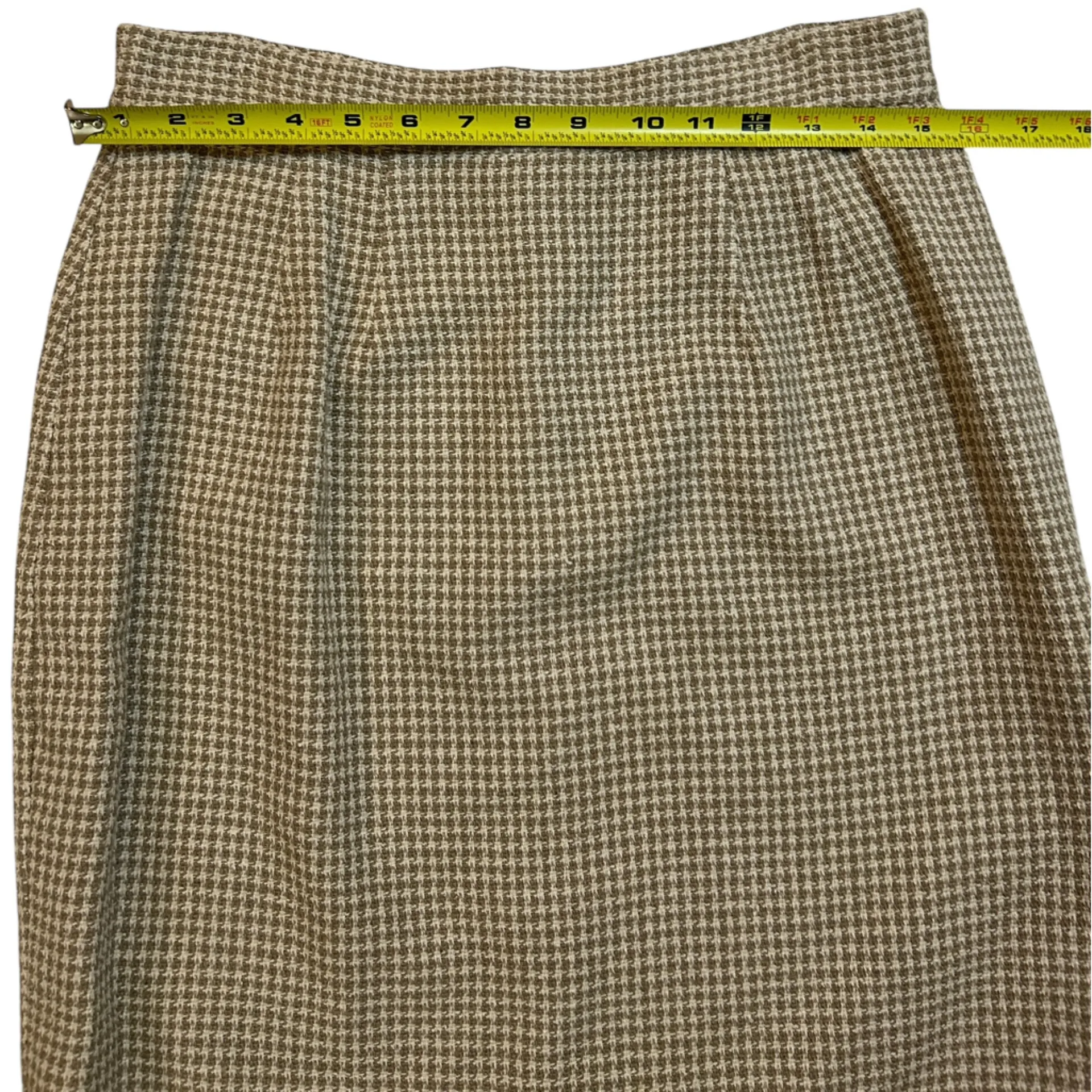 Vintage 90s Silks 100% Silk Houndstooth Blazer Skirt Suit Set Brown Beige Medium - Image 13