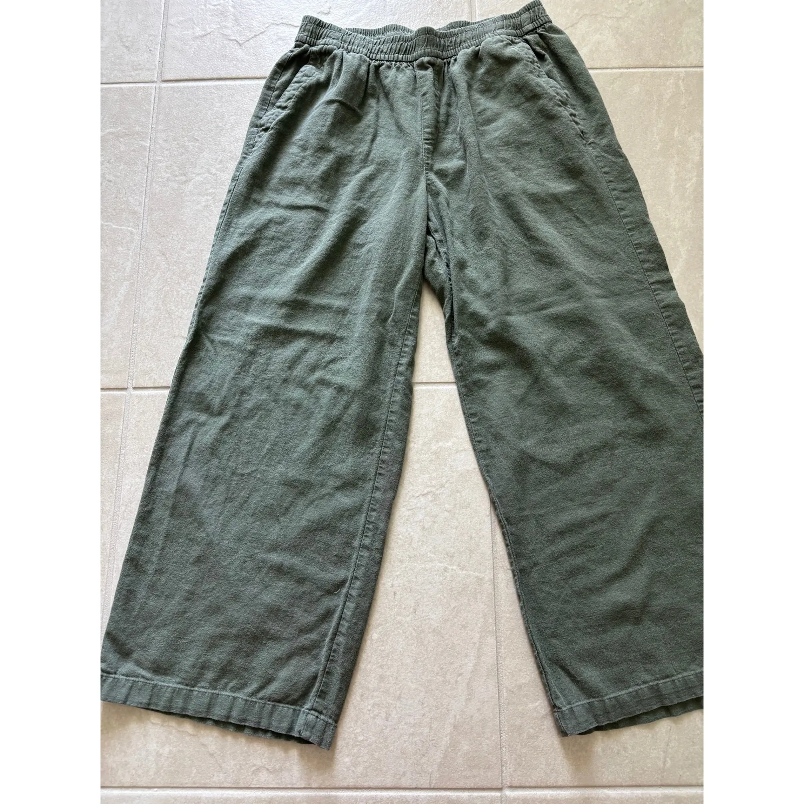 Old Navy Pants Womens Small Green High Rise Wide Leg‎ Linen Coastal Resort Beach - Image 3