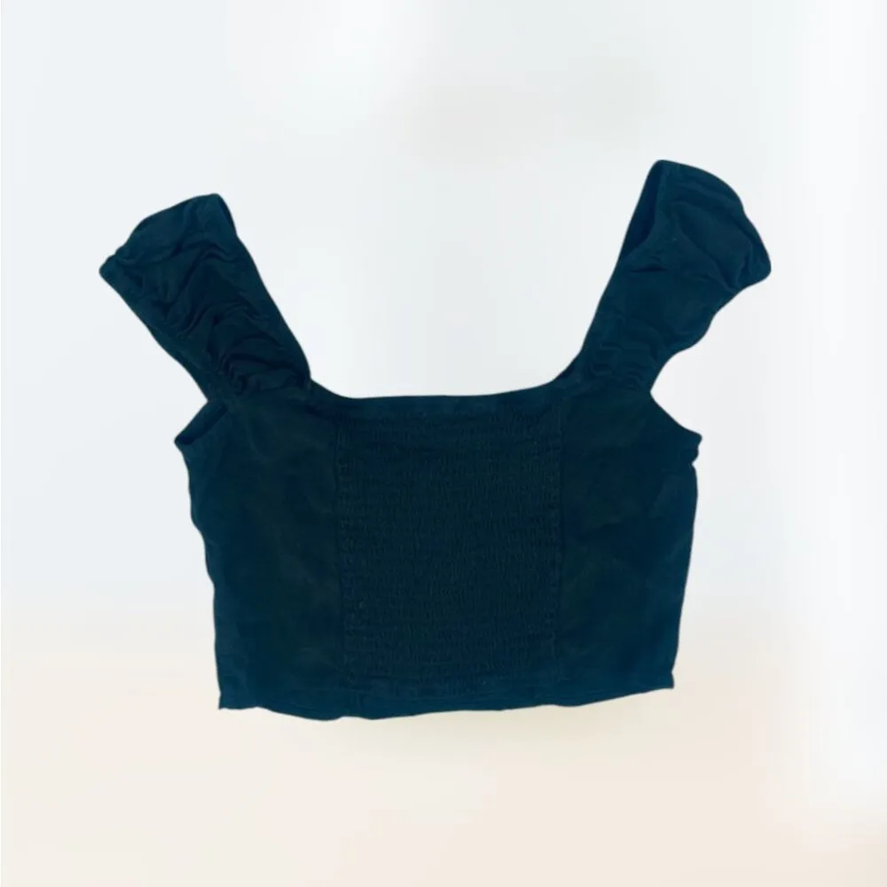 Wild Fable Black Cropped Sweetheart Milkmaid Bow Top Women's Size XS - Image 3