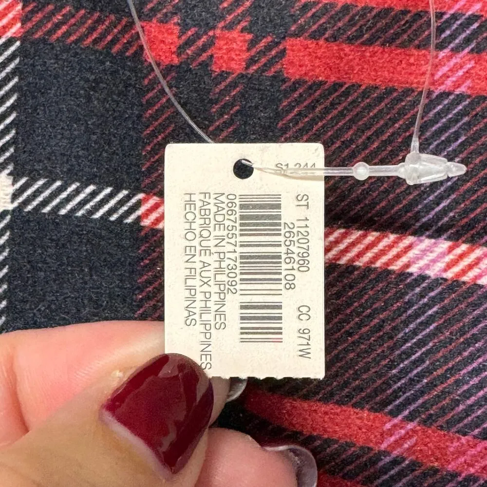 Victorias Secret Large Red Black Plaid Tote Bag Sherpa Trim Big VS Logo NEW - Image 5