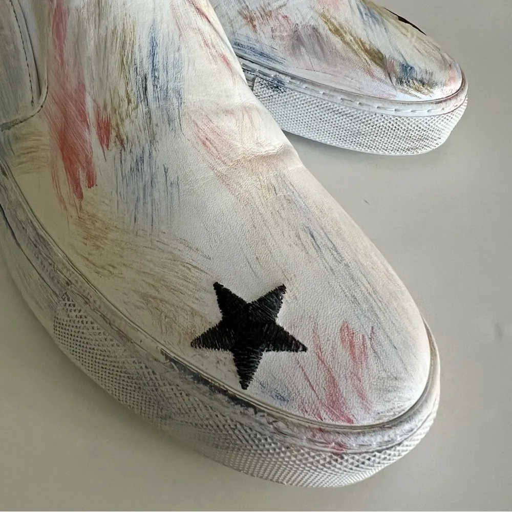 The Editor White/Multi Color Paint Brush Strokes Slip On Sneaker. Sz 8 (Eur 38) White - Image 6