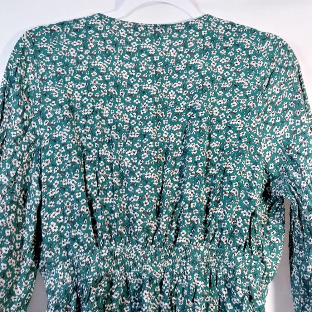 Skylar + Madison Green Floral Mini Dress Tie Front Size L - Image 7