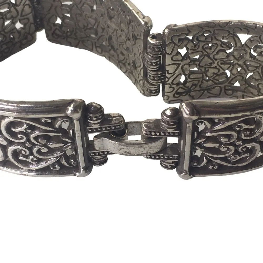 Brighton Vintage "Berkeley" Scroll Link Bracelet Silver Plate Retired Hearts - Image 5
