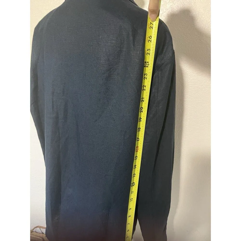 Massimo Dutti Navy Blue Linen Longsleeve Jacket Sz M Oversized Lagenlook Pocket - Image 9