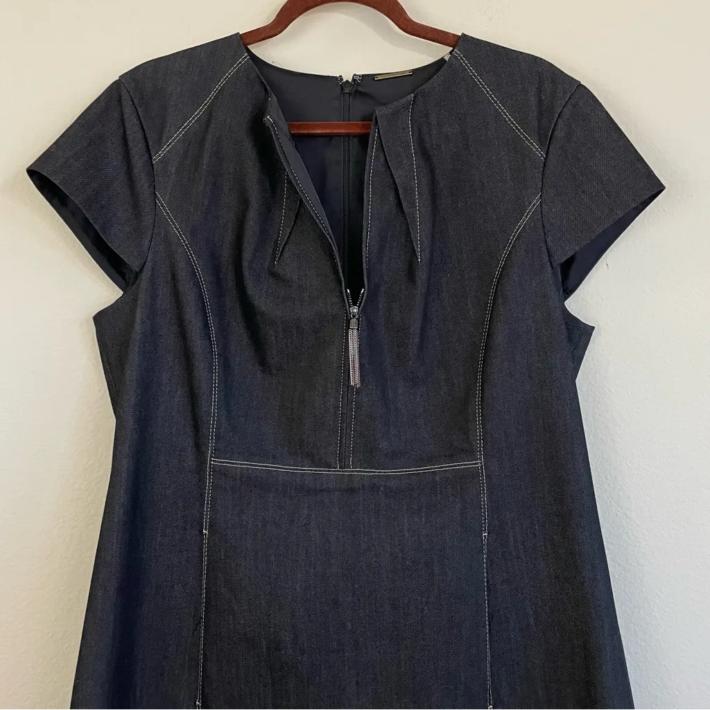 Elie Tahari Denim Fit & Flare Zip Dress Size 16 Preppy Western - Image 7