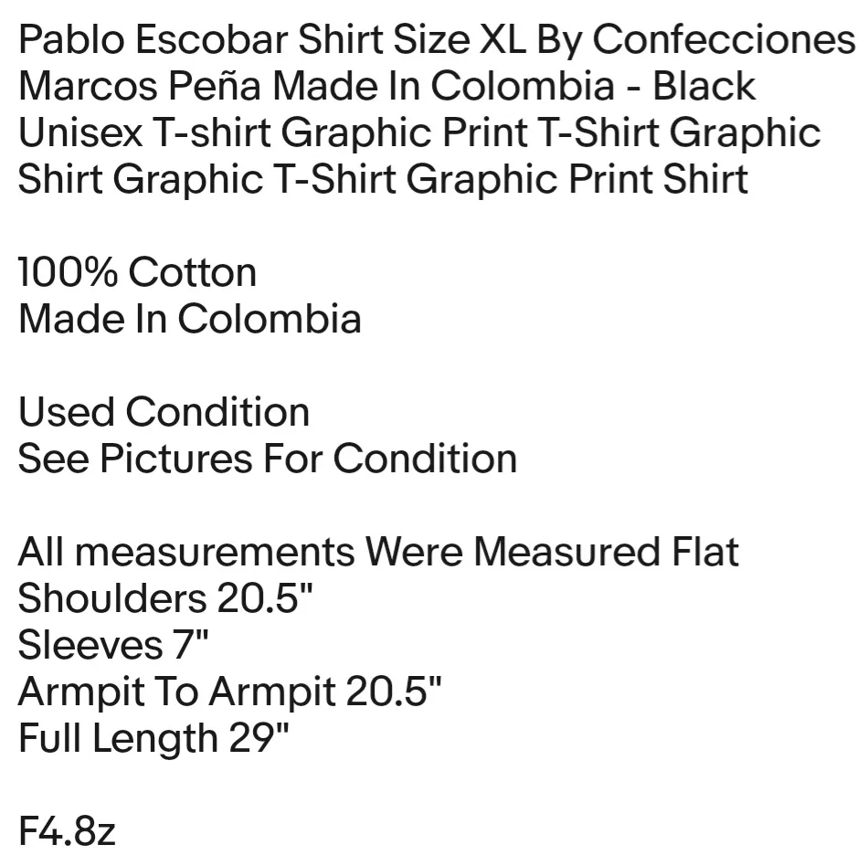 Pablo Escobar Shirt Size XL By Confecciones  Made In Colombia - Black Unisex T-shirt - Image 2