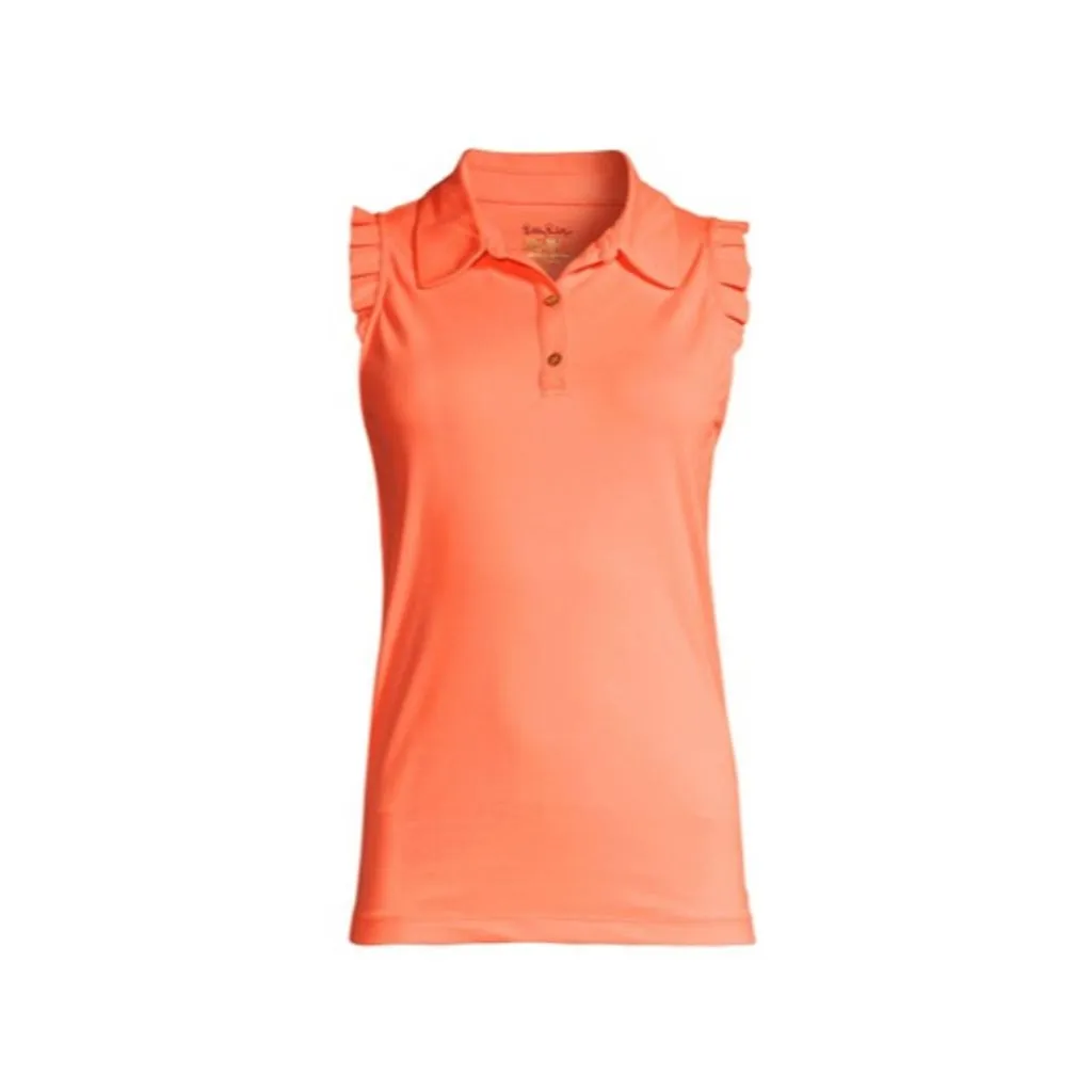 Lilly Pulitzer Women's Coral Sleeveless Ruffle Polo Top Size‎ XL UPF 50+ - Image 2