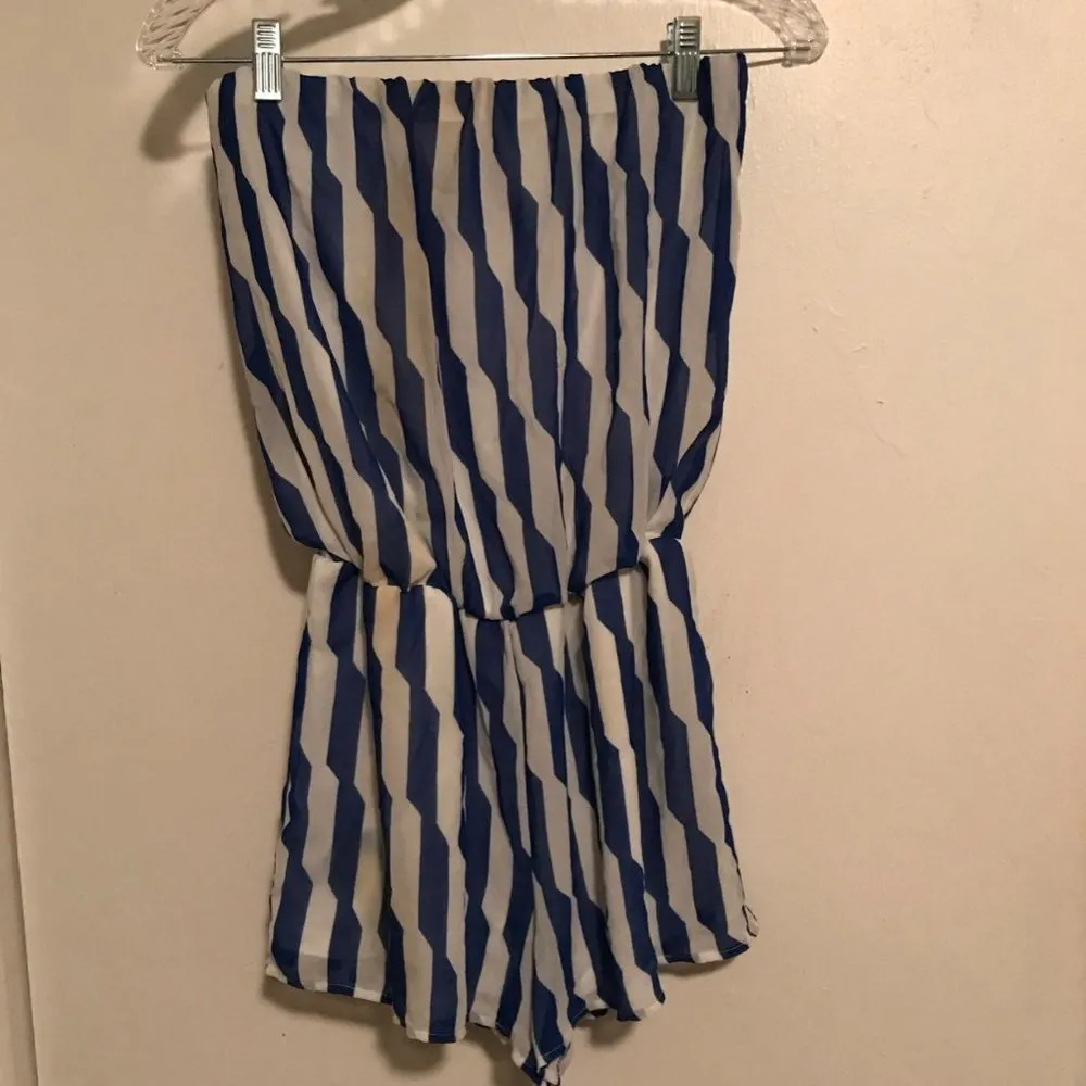 Bow Front Striped Strapless Romper Blue Size M - Image 3