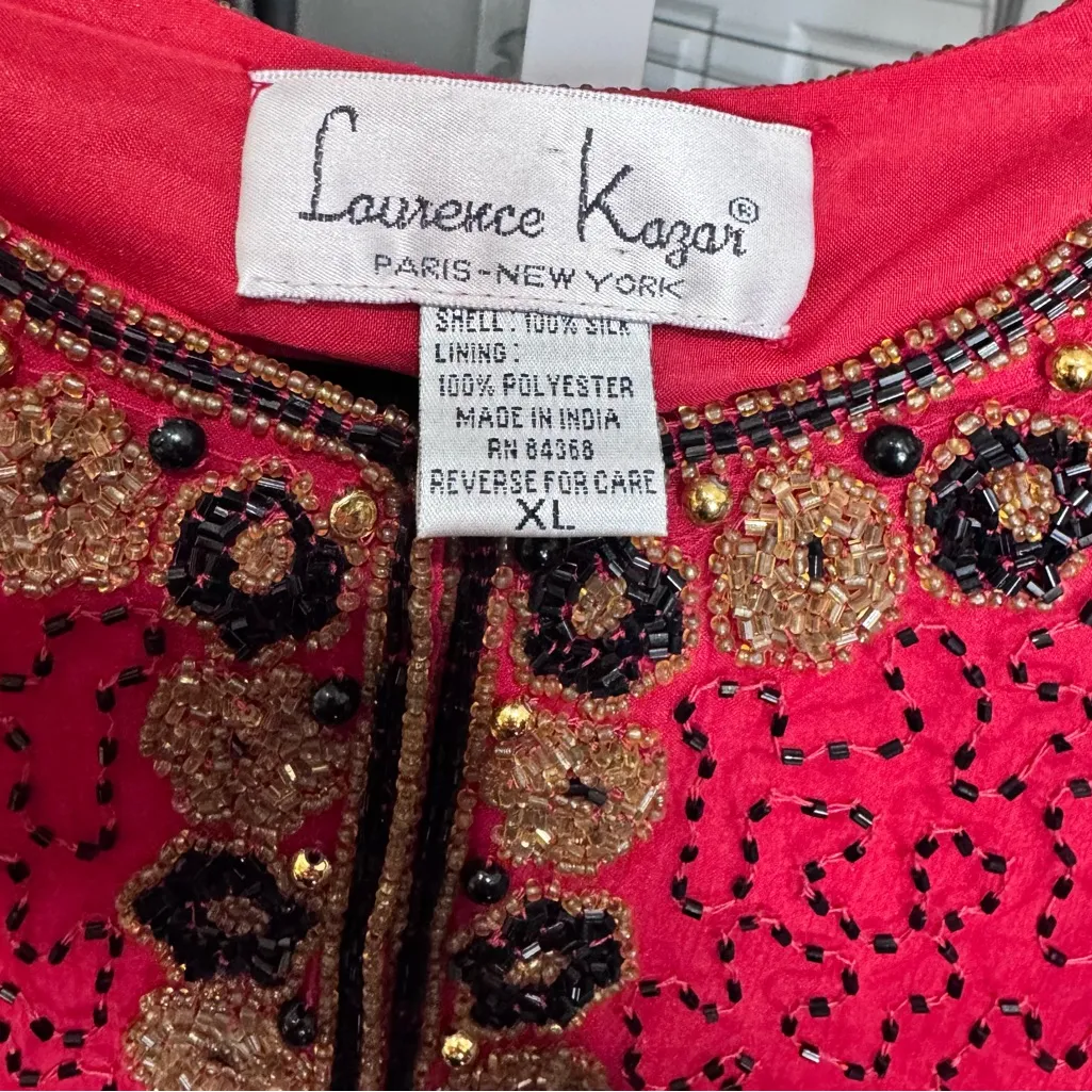 Laurence Kazar Red and Gold Beaded Silk Jacket - Image 2