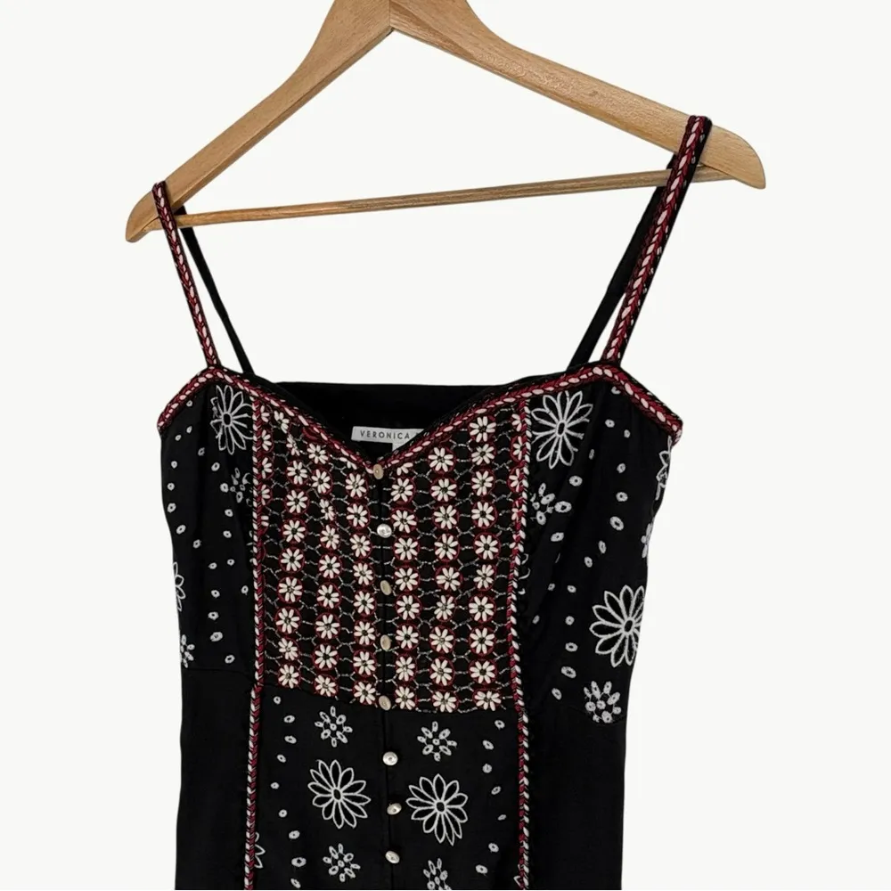 Veronica Beard Giuliana Beaded Embroidered Linen Mini Dress | Sz 6 | Black & Red - Image 10