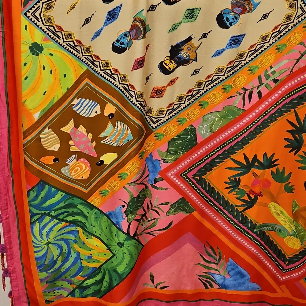 💕FARM RIO💕 Summer Scarf Sarong Swimsuit Cover Up ~ Multi-Color Tropical Print - Image 4