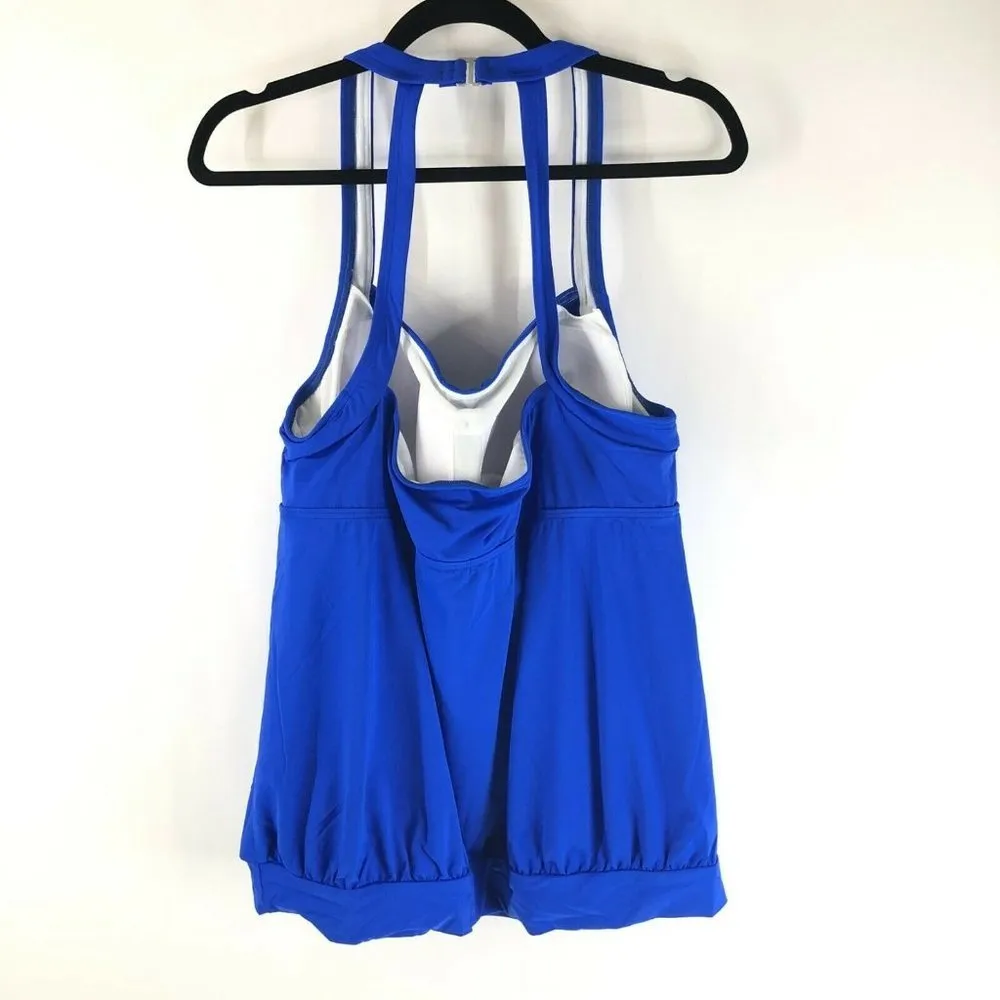 Lands End Tankini Top Molded Cups Gathered Hem Open Back Blue 8DD - Image 2