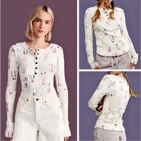 NWT! Free People FP Movement Rally Printed Layer Top White Size XS - Image 2