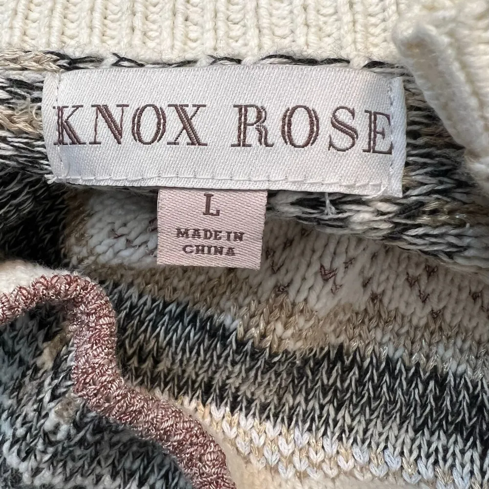 Knox Rose Cream Pink Blue Knit Short Sleeve Fringe Cardigan Women's Size Large - Image 3