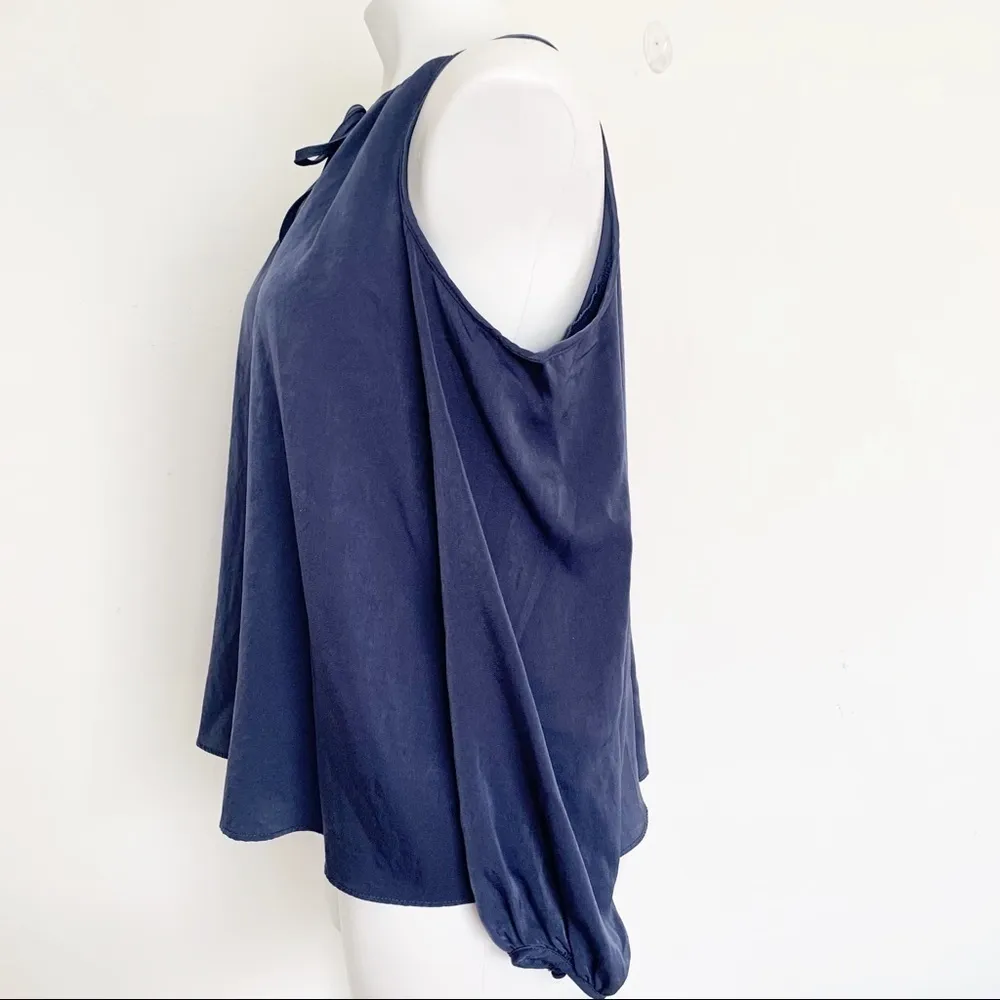 AQUA  cold shoulder satin silky BLOUSE TOP blue SMALL long sleeve - Image 8