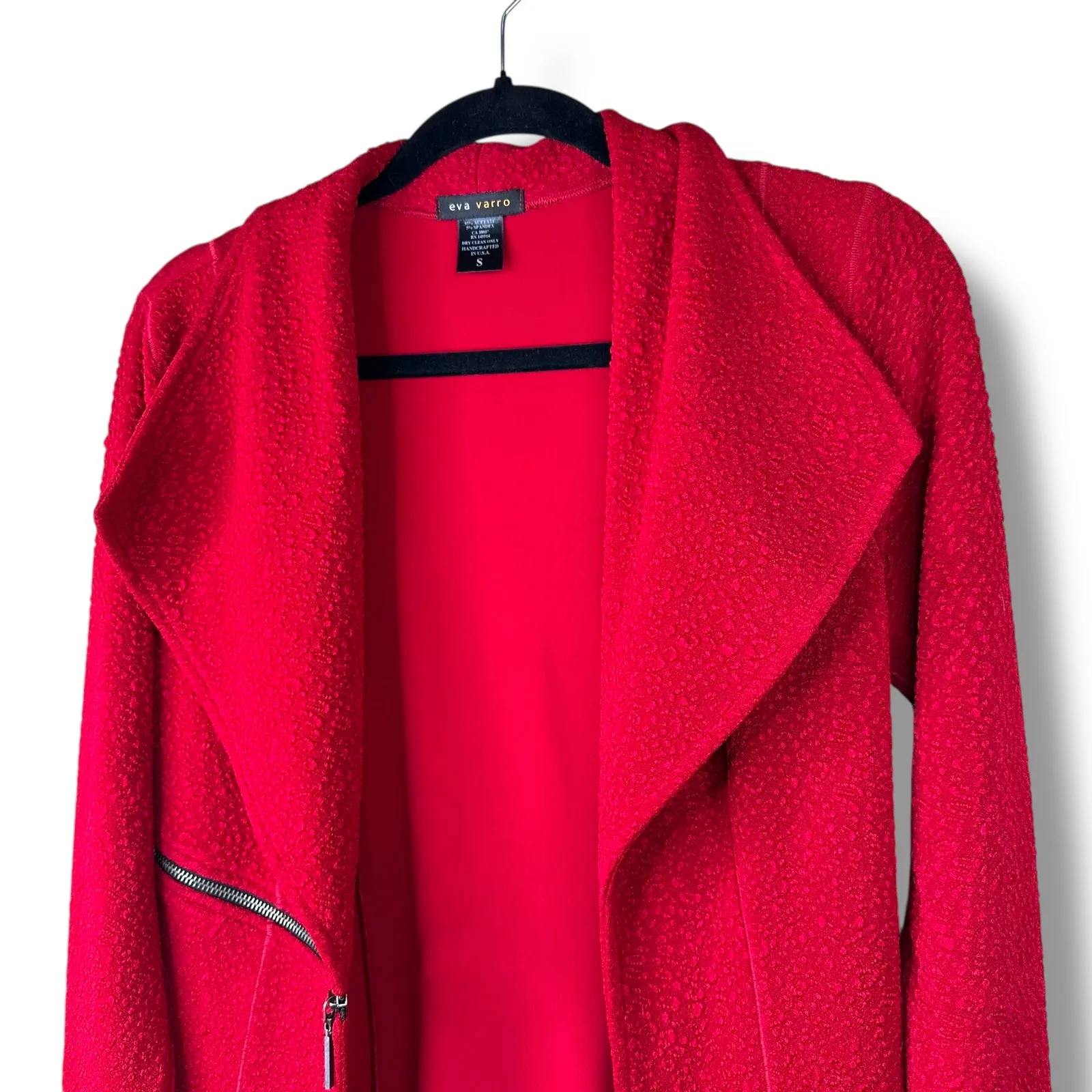Eva Varro Barcelona Claret Red Pebble Textured Knit Open Lapel Long Jacket Small - Image 4