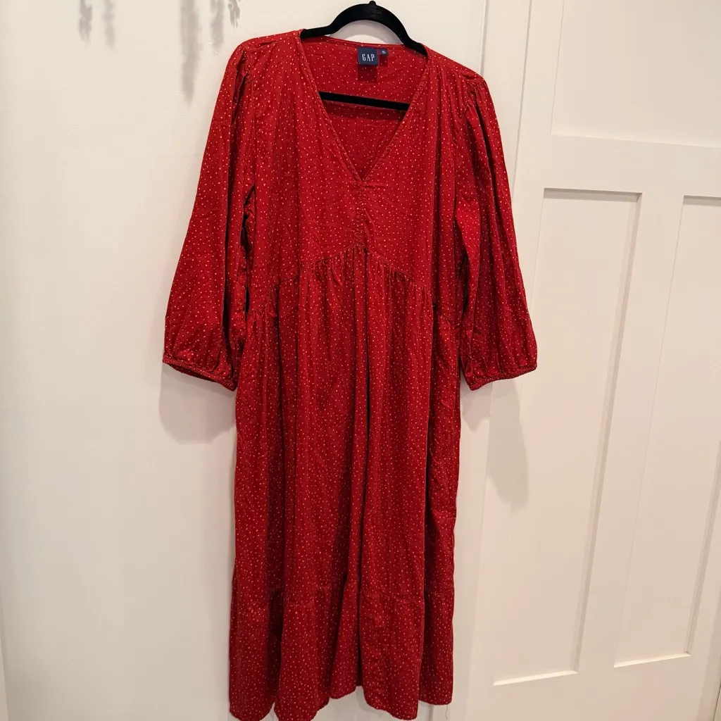 GAP Women's XL Peasant Style Rust Red Polka Dot Printed Midi Dress Size XL - Image 2
