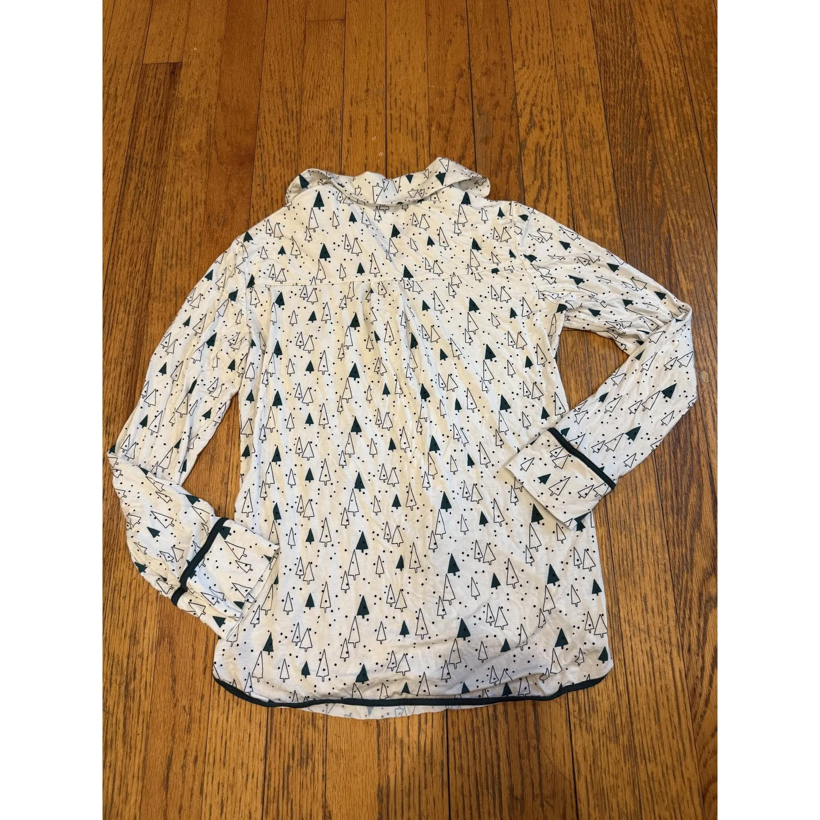 Soma Pajama Set Womens XS White Holiday Tree Print Long Sleeve Button Up Pants - Image 7