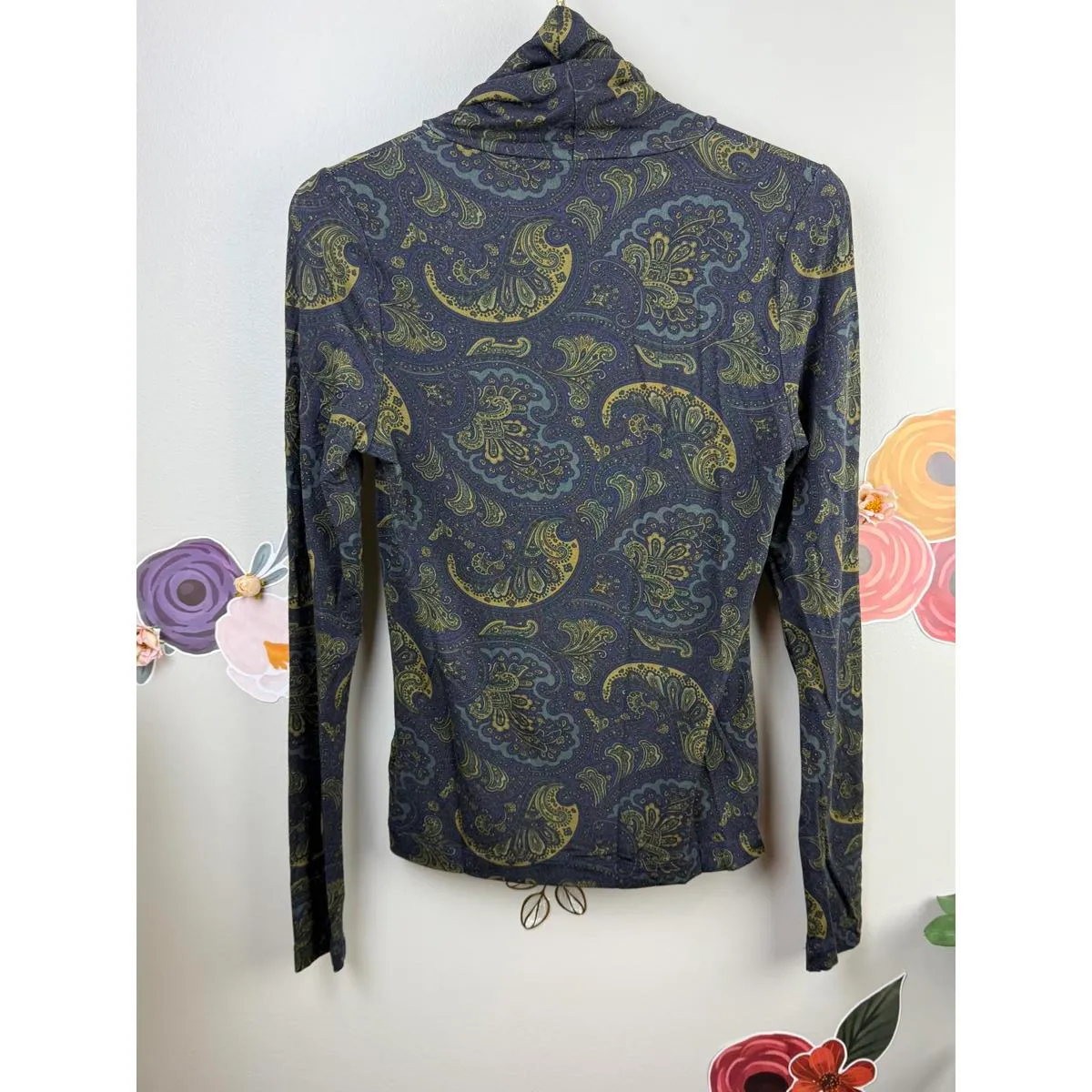 Evereve Green Paisley Spandex Cowl Neck Long Sleeve Top - Size - XS - Image 2