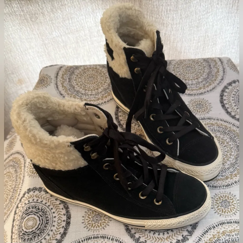 Converse CT Platform Plus Wool Collar Hidden Wedge Sneakers Womens Size 8 Black - Image 7