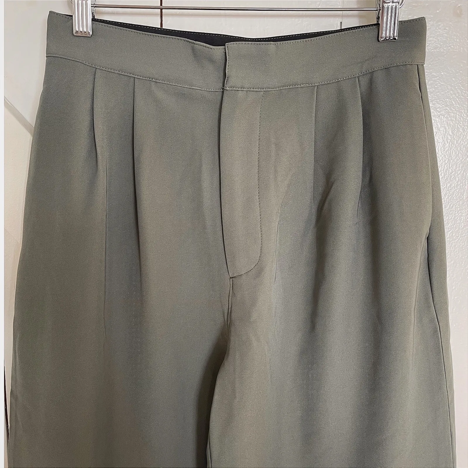 All:Row Wide Leg Pleated Pants Women's‎ S Green Gray High Waist Casual Trousers - Image 2