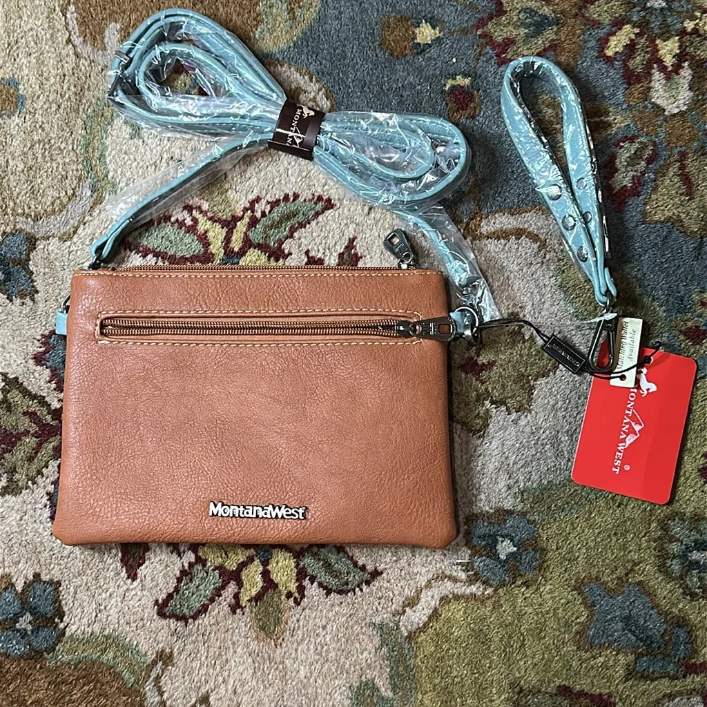 Montana West Brown & Turquoise Crossbody or Wristlet New W/ Tags in Bag - Image 3