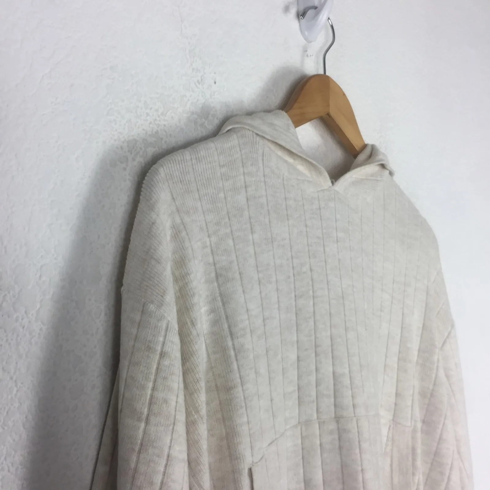 Zara Cream Cropped Knit Ribbed Oversized Comfy Hoodie Sweatshirt Medium Chic - Image 9