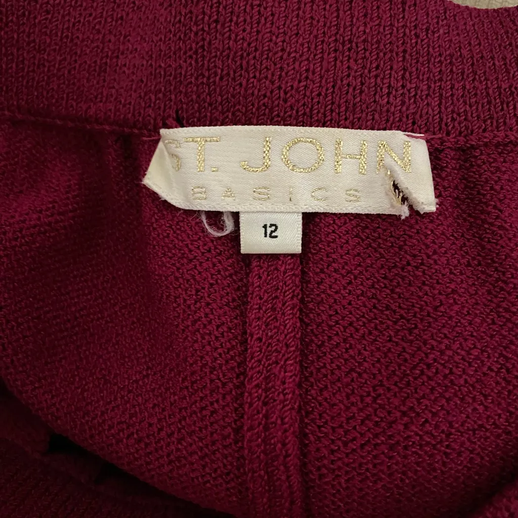 St. John Women's Burgundy Wide Leg Santana Knit Wool Pants Size 12 - Image 3