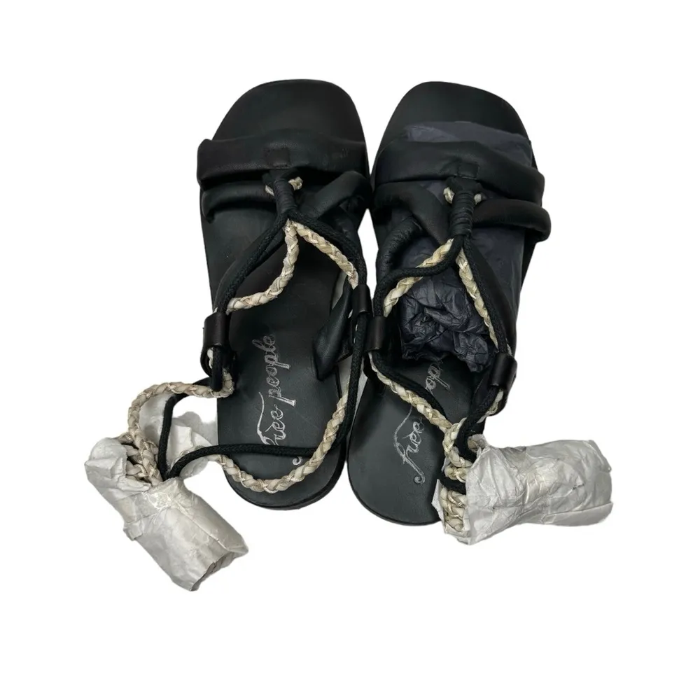 Free People Leather Wrap Sandal in Black and Cream 36.5 US 6.5 - Image 5