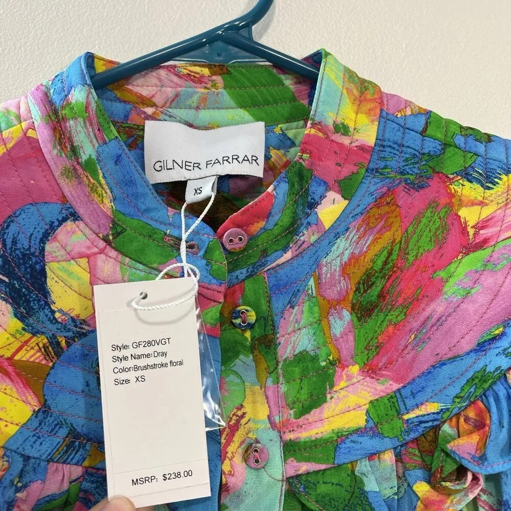 Gilner Farrar NWT Dray Blouse in Multicolor Brushstroke Floral Size XS MSRP $238 - Image 3