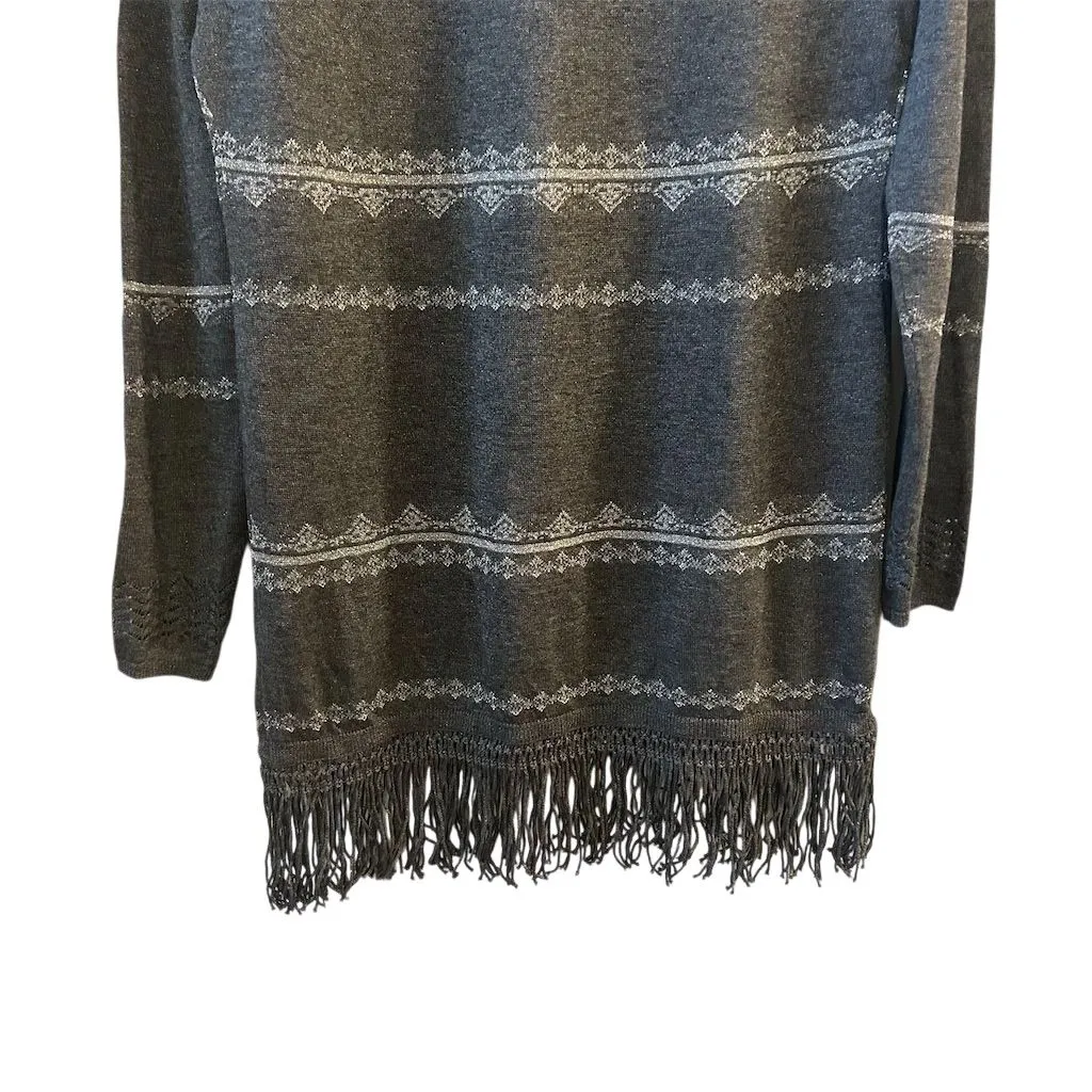 White House Black Market Women's Gray Fringed Pullover Sweater Size S - Image 11