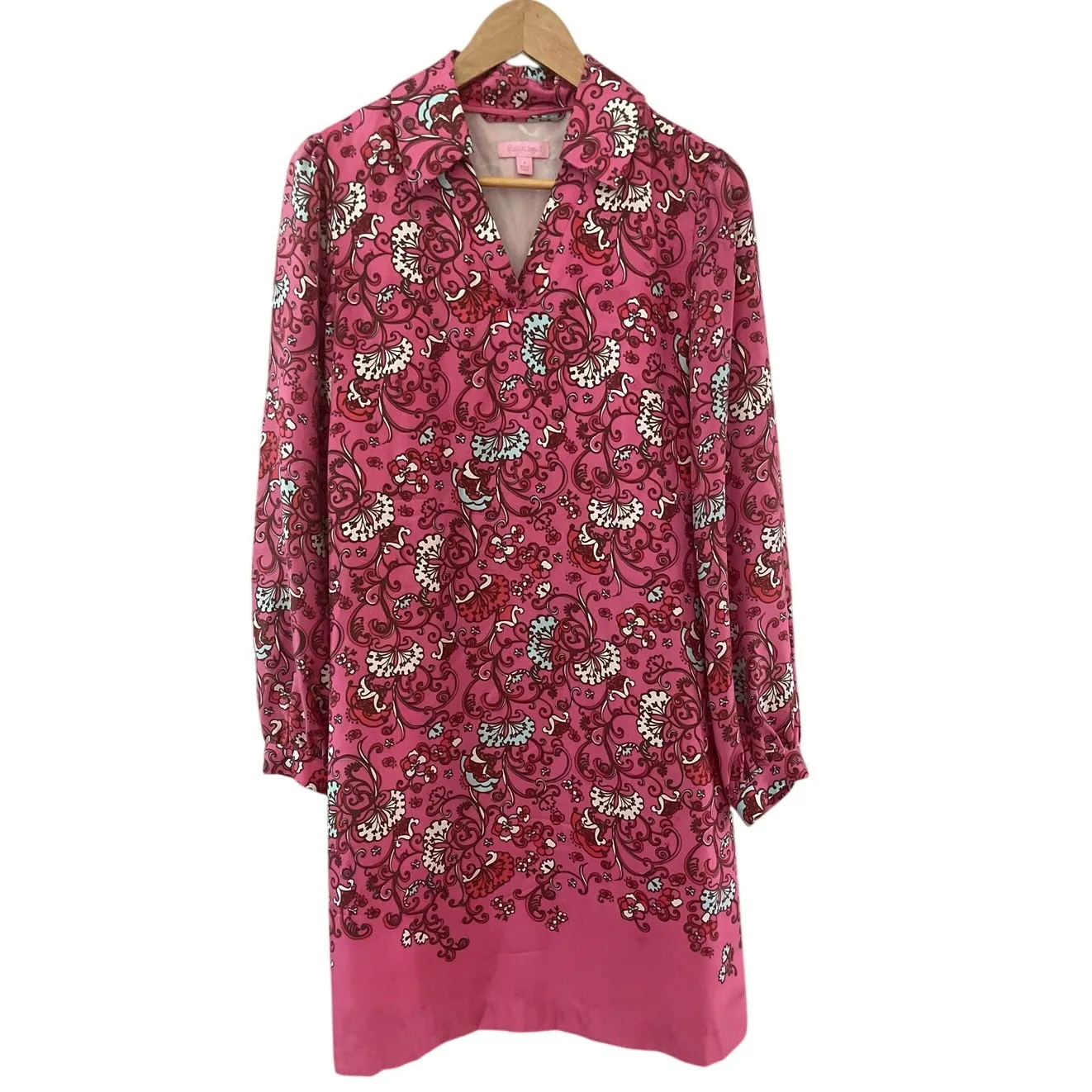 Lilly Pulitzer‎ Wayles Hotty Pink Ring My Chimes Silk Dress Size 8 - Image 3