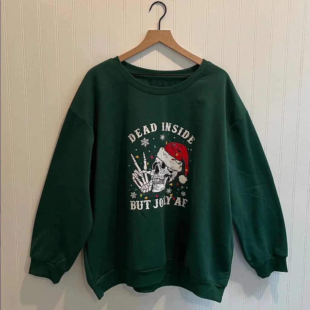SHEIN Christmas Graphic Crewneck Sweatshirt Funny Dead Inside Jolly AF Size 4X - Image 2