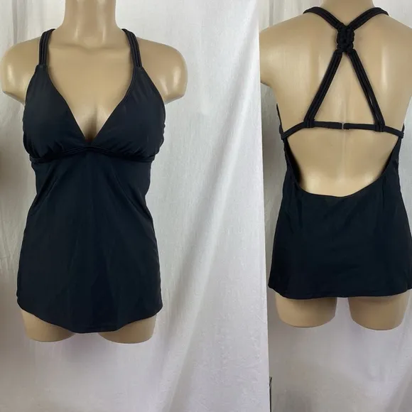 Hula Honey Black Tankini Strappy Bathing Swim Suit Top XL - Image 2