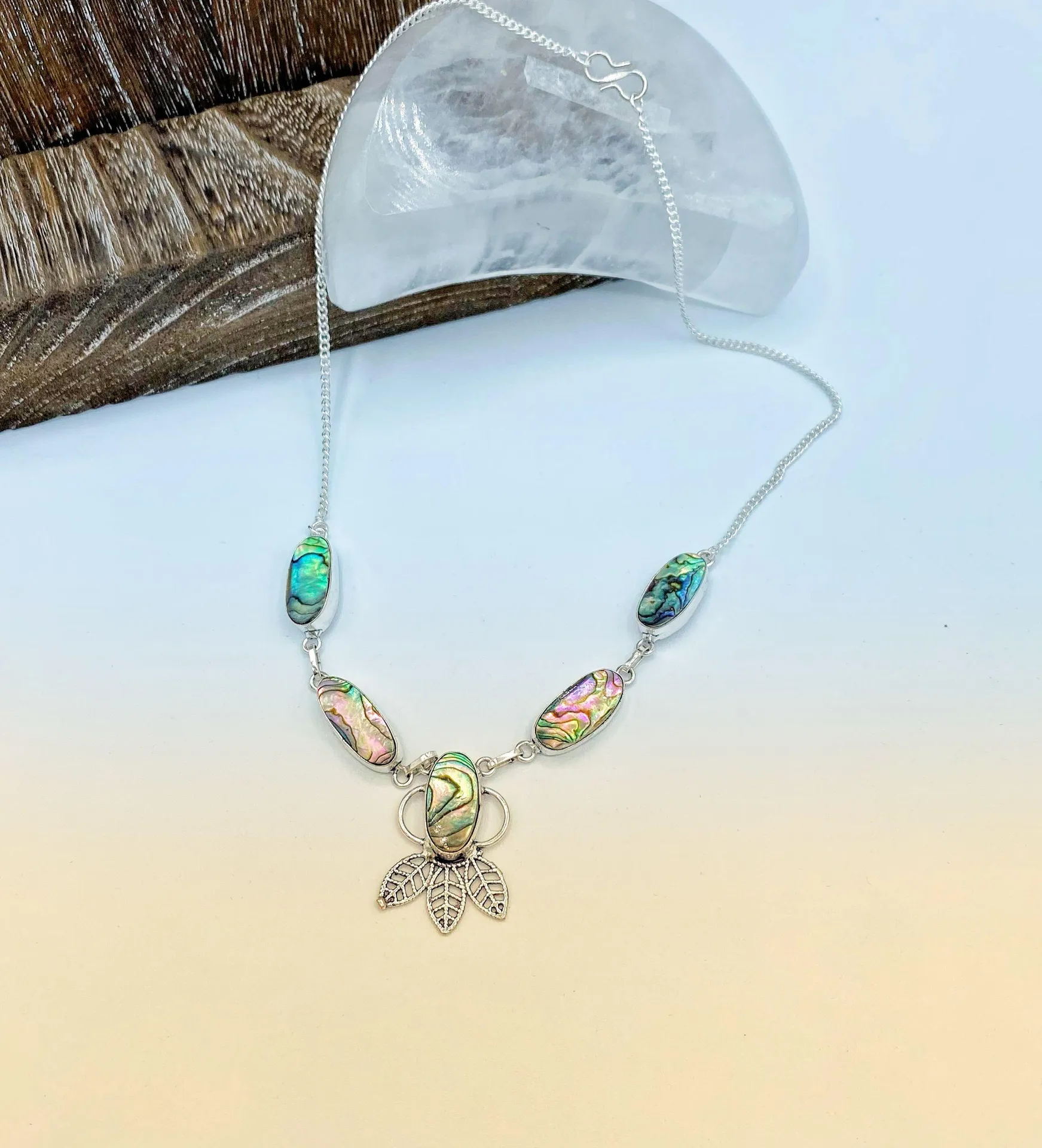 Abalone Shell Sterling Silver Boho Feather Necklace - Image 3