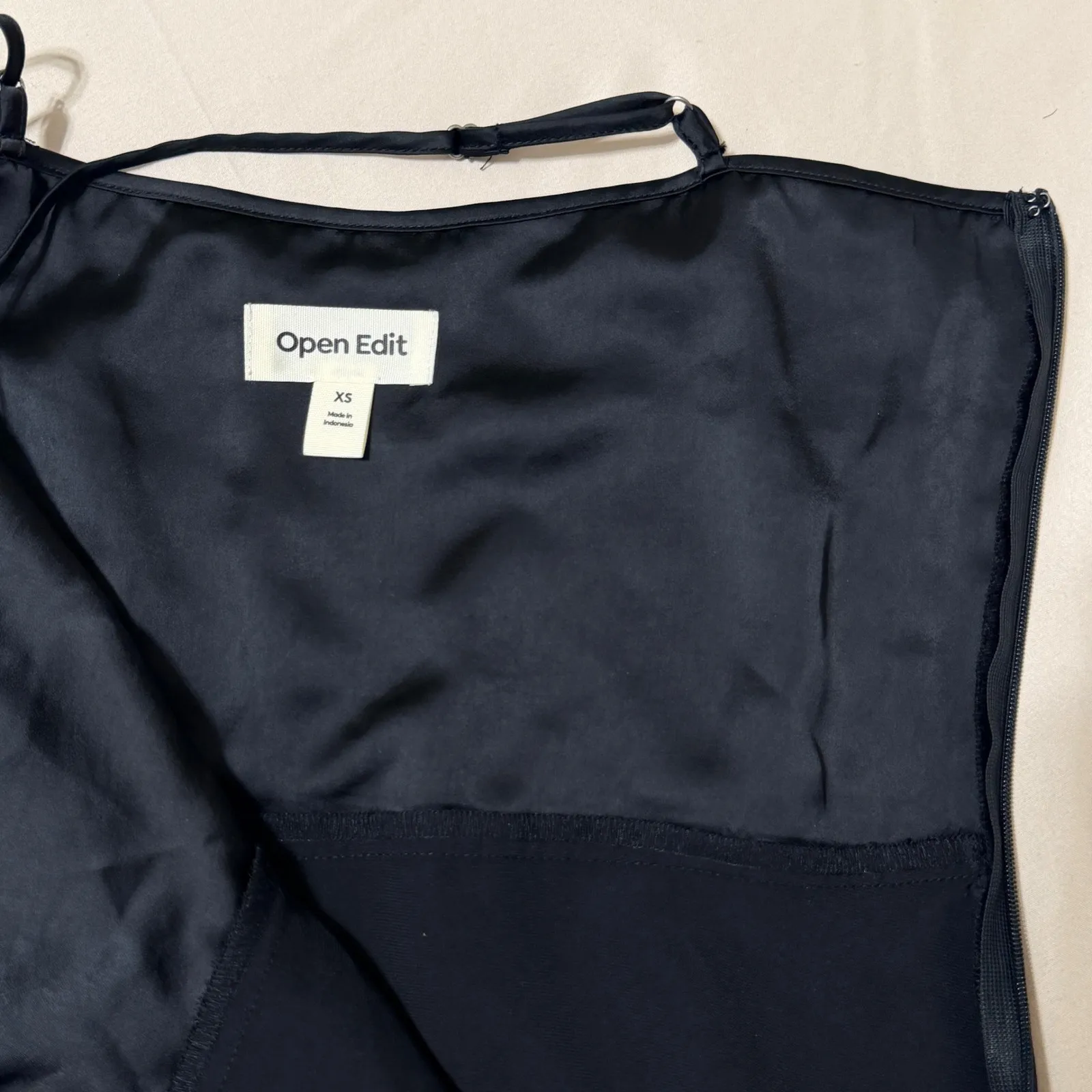 Open Edit Black Satin Slip Midi Dress Spaghetti Strap XS Surplice Ethereal Whims - Image 9