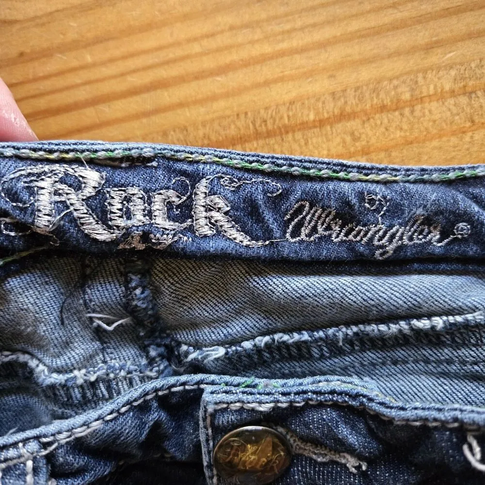 Wrangler Rock Jeans Women Size 1X34 Ultra Low Rise Bootcut Denim Distressed Y2K - Image 7
